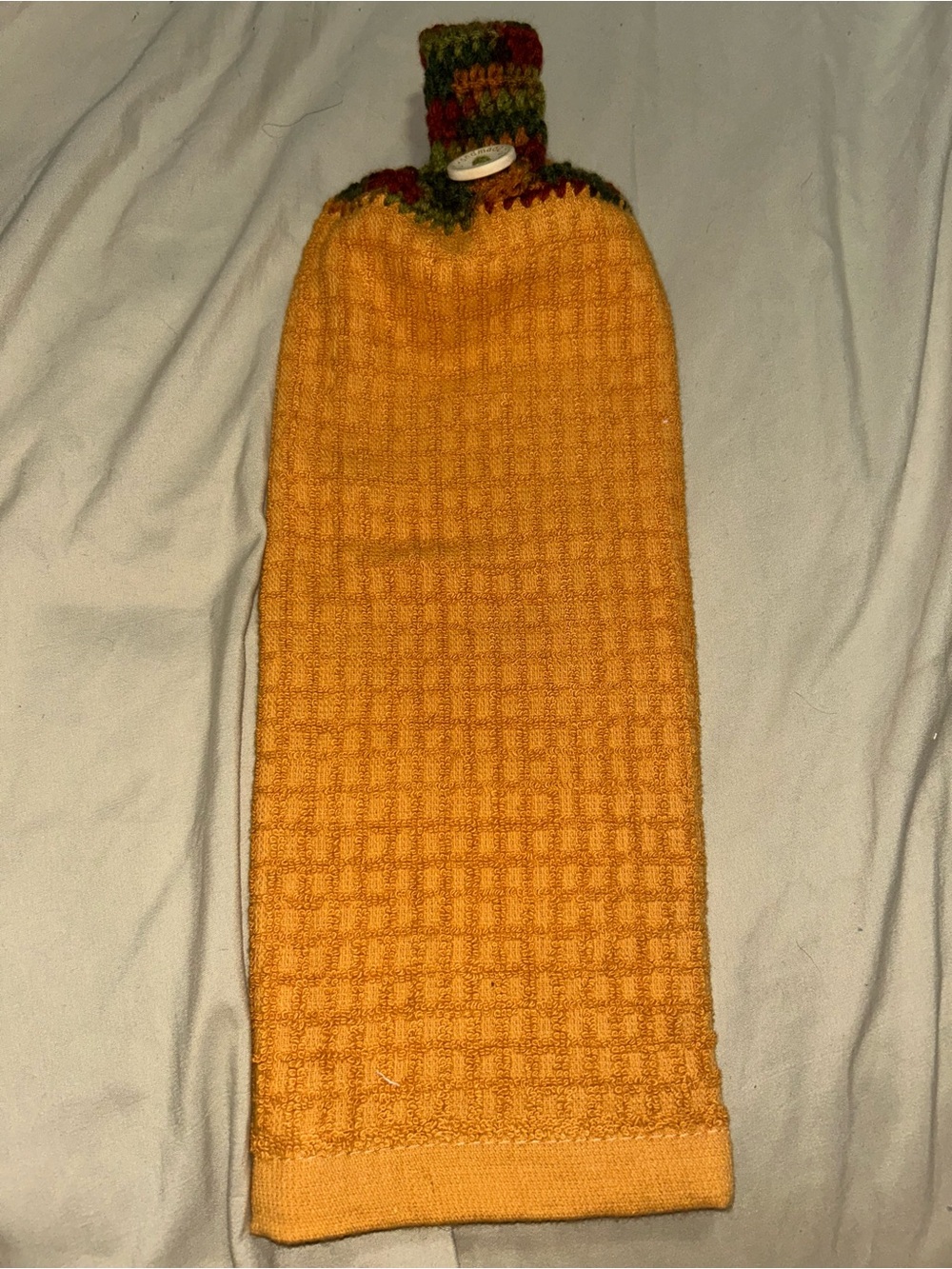 Yellow Knit Waffle-Weave Hanging Kitchen Towel
